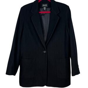 NY&CO New York & Company Black Wool-Blend Single-Button Blazer Womens 12